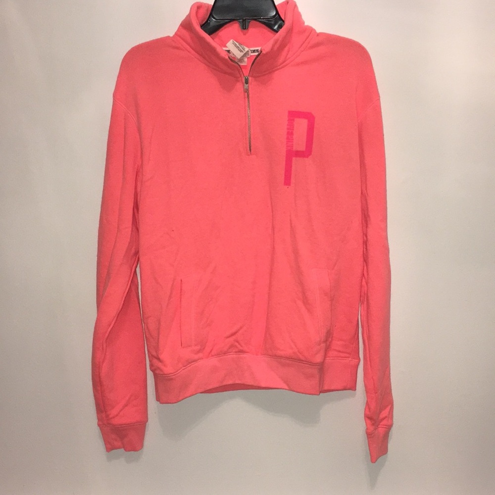 PINK quarter-zip sweatshirt with front pocket